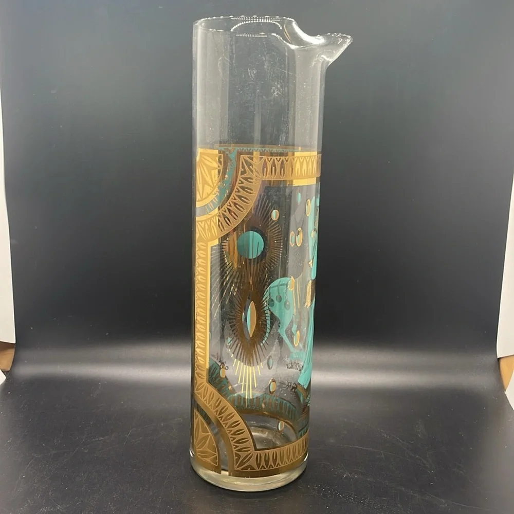 Vintage 60’s Fred Press Trojan Horse 22k Gold Turquoise 8 Pc MCM Barware Set
